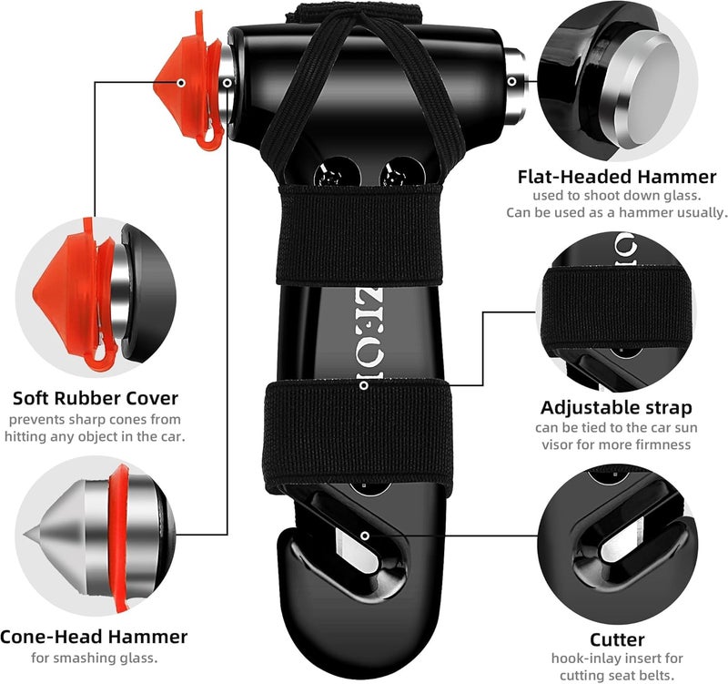 SZEOF Safety Hammer Cute with Window Breaker and Seat Belt Cutter,Car Emergency Escape Hammer,Escape Tool,Black,2PCS - Image 2